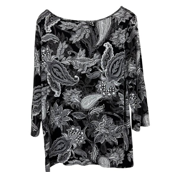 J. Jill Wearever Collection Paisley Floral Top Large Stretch Tunic 3/4 Sleeves - Picture 7 of 11